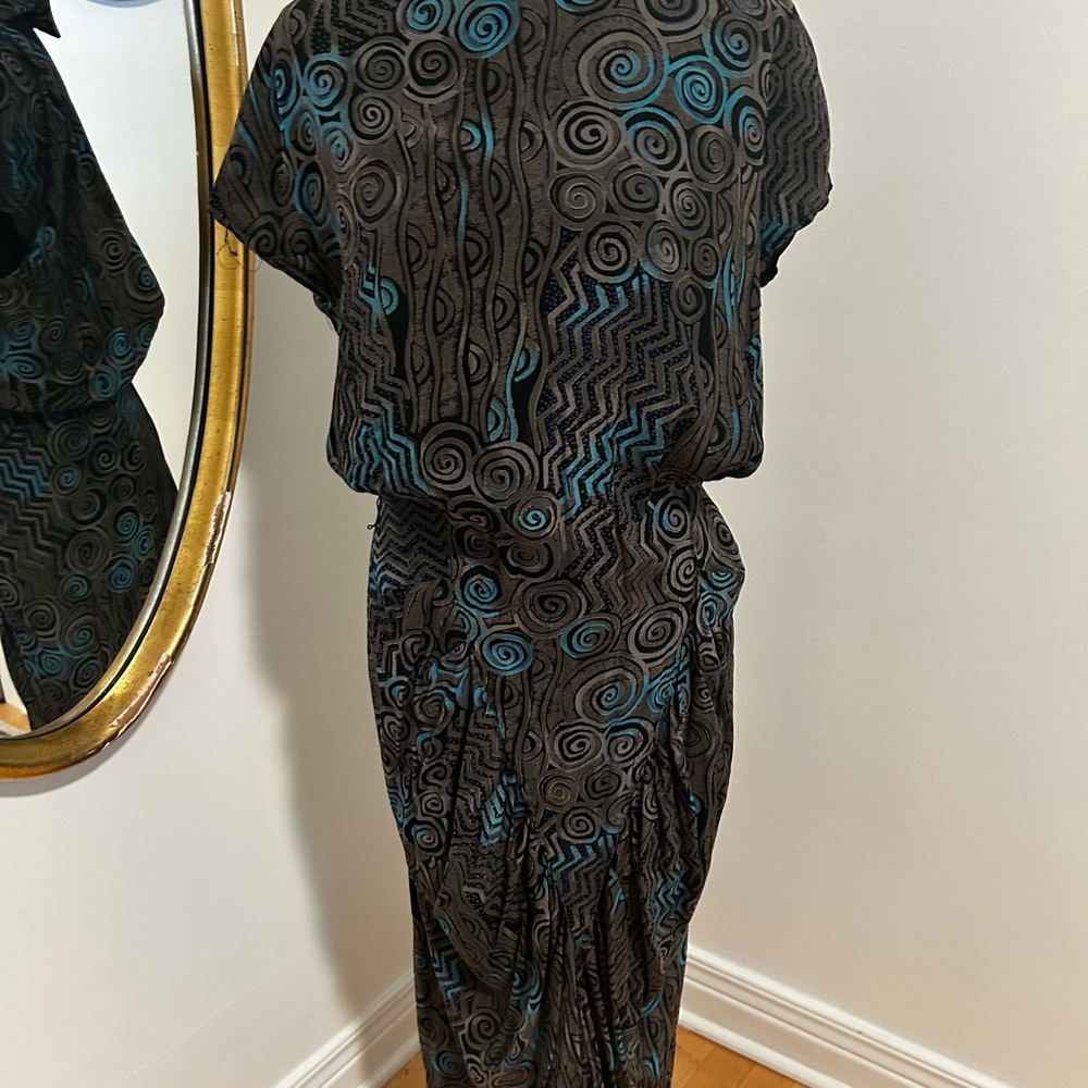 Vintage Grey and Blue Patterned Dress